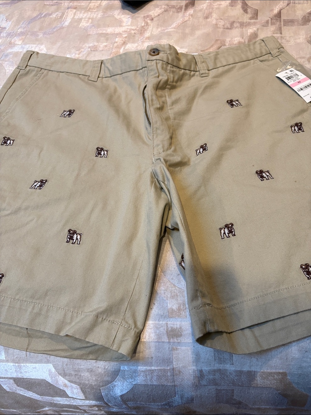 Club Room MensKhaki Bulldog Embroidered Flat-Front Shorts